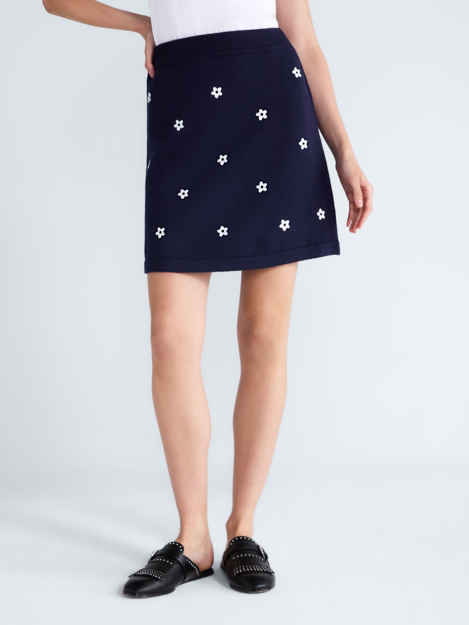 Free Assembly Women's and Women's Plus Embroidered Mini Sweater Skirt, Sizes XS-4X