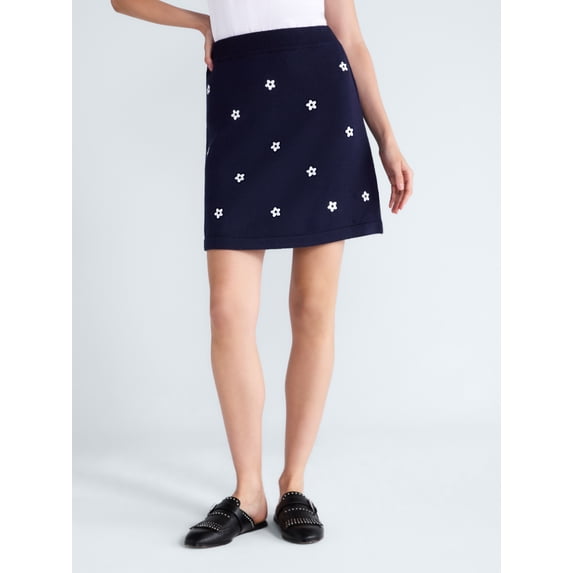 Free Assembly Women's and Women's Plus Embroidered Mini Sweater Skirt, Sizes XS-4X