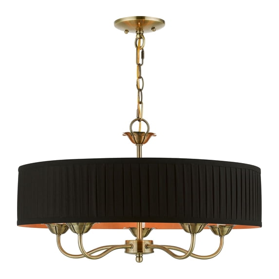 41865-01 Livex Lighting Harrington - 5 Light Pendant In Transitional Style-14 Inches Tall and 23 Inches Wide-Antique Brass Finish -Traditional