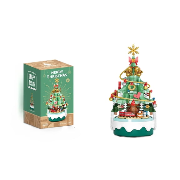 418PCS Rotating Musical Christmas Tree Building Blocks Xmas Tabletop Decor Music Box, Ages 6+
