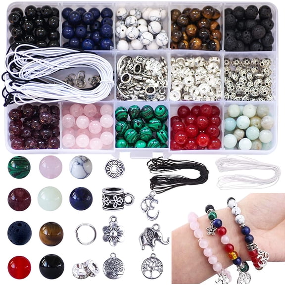 418Pcs Stone Jewelry Making Kit, Crystal Stone Bracelet Making Kit, Crystal Natural Stone Healing Beads for Jewelry Making, Bracelet Making Kits