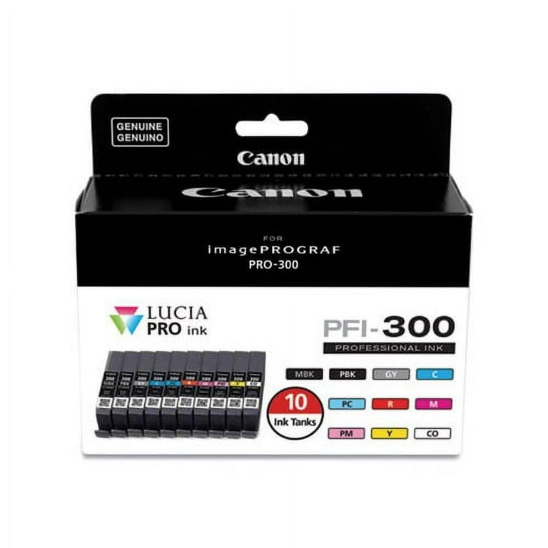 4192C007 (PFI-300) Ink, Matte Black/Photo Black/Gray/Cyan/Photo Cyan/Red/Magenta/Photo Magenta/Yellow/CO, 10/Pack 4192C007 (PFI-300) Ink, Matte Black/Photo Black/Gray/Cyan/Photo Cyan/Red/Magenta/Photo Magenta/Yellow/CO, 10/Pack