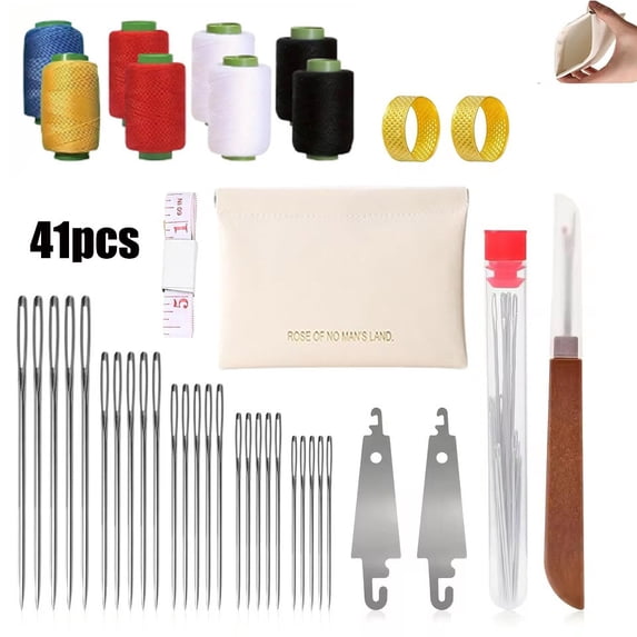 41PCS Sewing Tool Set Needle and Thread kit, Big Eye Steel Sewing Needle with Thimble, Threader and Thread Rippers, Clothing Repair Sewings Kit for Adults Beginners