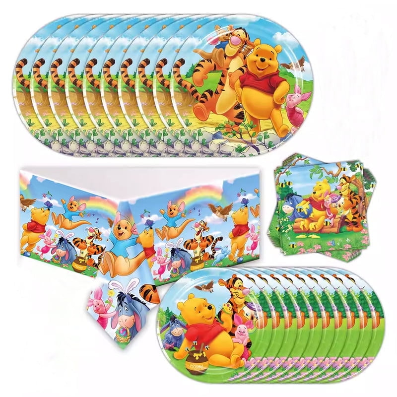 41Pack Winnie the Pooh Birthday Decorations, 20 Plates, 20 Napkins and 1 Tablecover for Pooh Bear Birthday Party Supplies