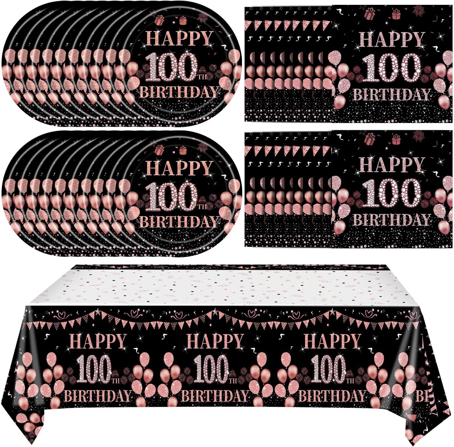 41Pcs 100th Birthday Decorations for Women, Vintage 100 Birthday Black ...