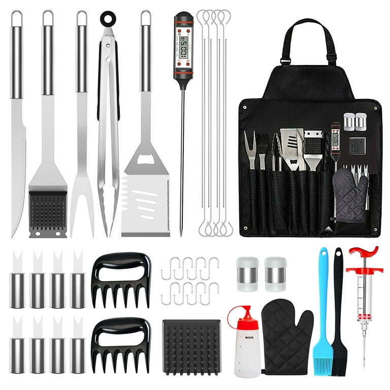 Stainless Steel Bbq Tool Set,barbecue Grill Tool Set,grilling Utensils  Accessories With Storage Apron,for Barbecue Indoor Outdoor