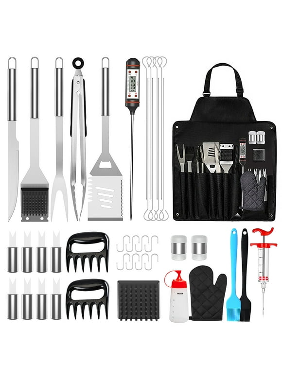 41Pcs BBQ Grill Tool Set with Storage Bag Extra Thick Stainless Steel Spatula Fork & Tongs