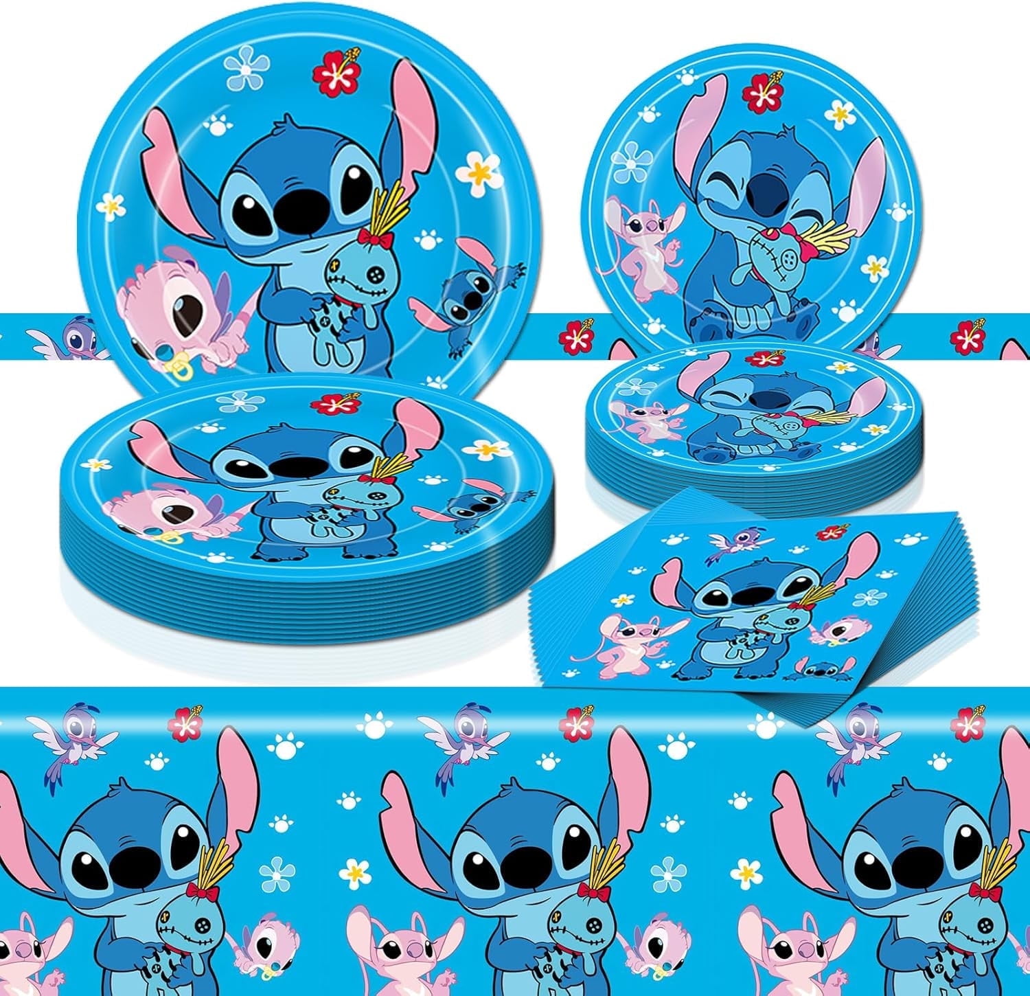 VDESFUEBY 41Pcs Stitch Birthday Decorations, 20 Plates, 20 Napkins and 1 Tablecloth for Stitch Birthday Party Supplies
