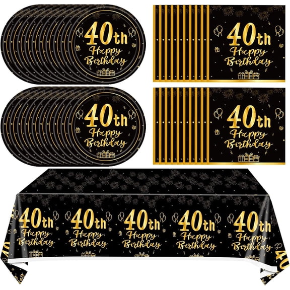 41Pcs Birthday Party Supplies Vintage 40th Birthday Decorations 40th Theme Birthday Party Decorations Tableware Includes Paper Plate Napkin Tablecloth for Men Service 20 Guests