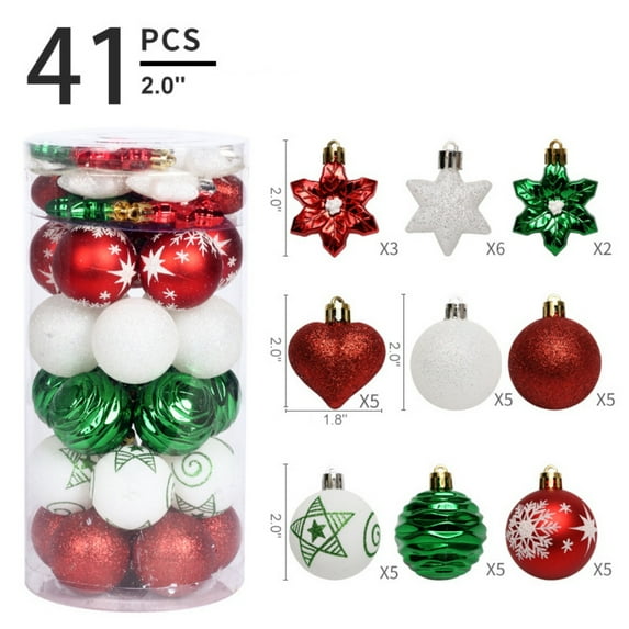 41Pcs Christmas Decorations 2inch Christmas Ball Stars Painted Set, 41Pcs Christmas Tree Pendant Christmas Decorations
