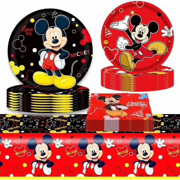 41Pcs Mickey Birthday Party Supplies, 20 Plates, 20 Napkins and 1 Tablecover for MickeyParty Decorations