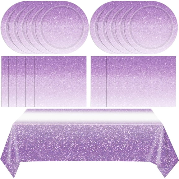 41Pcs Ombre Purple Party Decorations Disposable Party Tableware Set Gradient Pastel Purple Paper Plates Napkins Tablecloth, for Wedding Birthday Anniversary Lavender Party Decorations,Serve 20