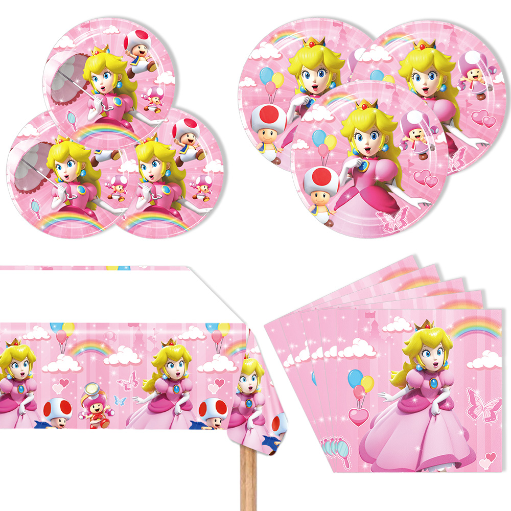 41Pcs Princess Peach Party Tableware Birthday Party Decorations Princess Themd Party Supplies Set  1 Tablecloth, 10 Plates 7",10 Plates 9", 20 Napkins for Girls Birthday Party Baby Shower - image 1 of 7