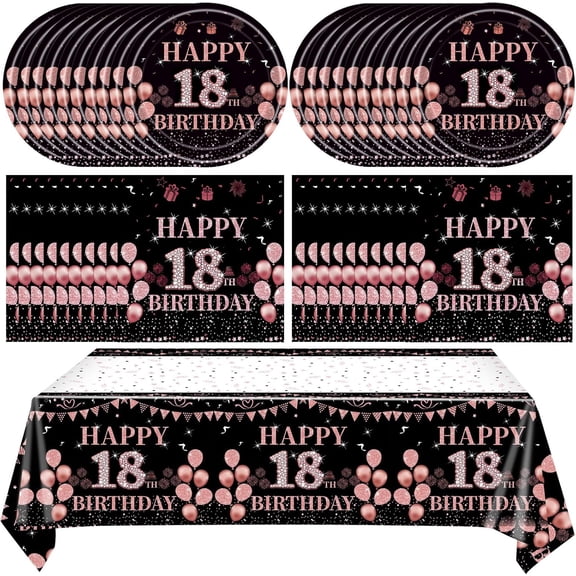 41Pcs Rose Gold 18th Birthday Tableware Set Plates Napkins Tablecloth for Girls Party