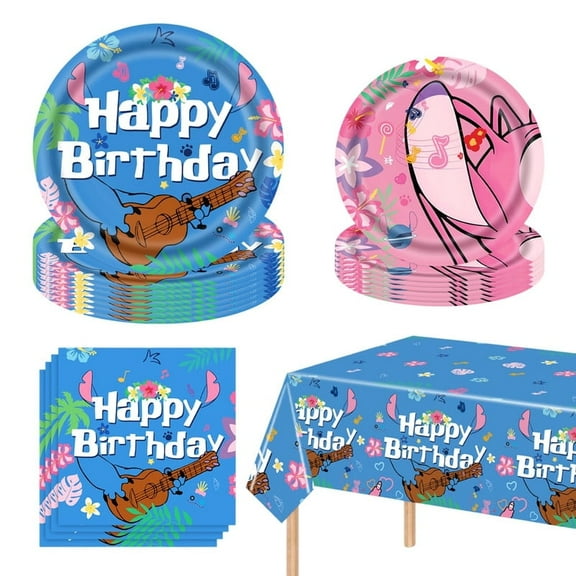 41Pcs Stitch Party Supplies, 20 Plates, 20 Napkins,1 Tablecover for Birthday Party Supplies, Stitch Theme Birthday Party Decorations