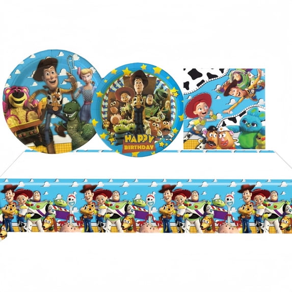 41Pcs Toy Story Birthday Party Supplies Set - 10Pcs 7" Paper Plates, 10Pcs 9" Paper Plates, 20Pcs Napkins, 1Pcs Tablecloth for Birthday Party Decorations