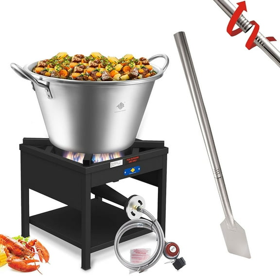 41QT Mexican Cazo Para Carnitas Set, 200,000BTU Propane Burner with 36" Mixing Paddle, 21" Heavy Duty Outdoor Wok Set, Great for Carnitas, Braising, Seafood Boiling, Inoxidable Wok comal Fry