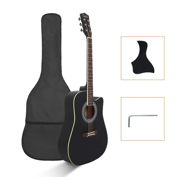 41in Acoustic Guitar, 6 String Full Size Cutaway Guitar with Gig Bag and Guard Board (Black)