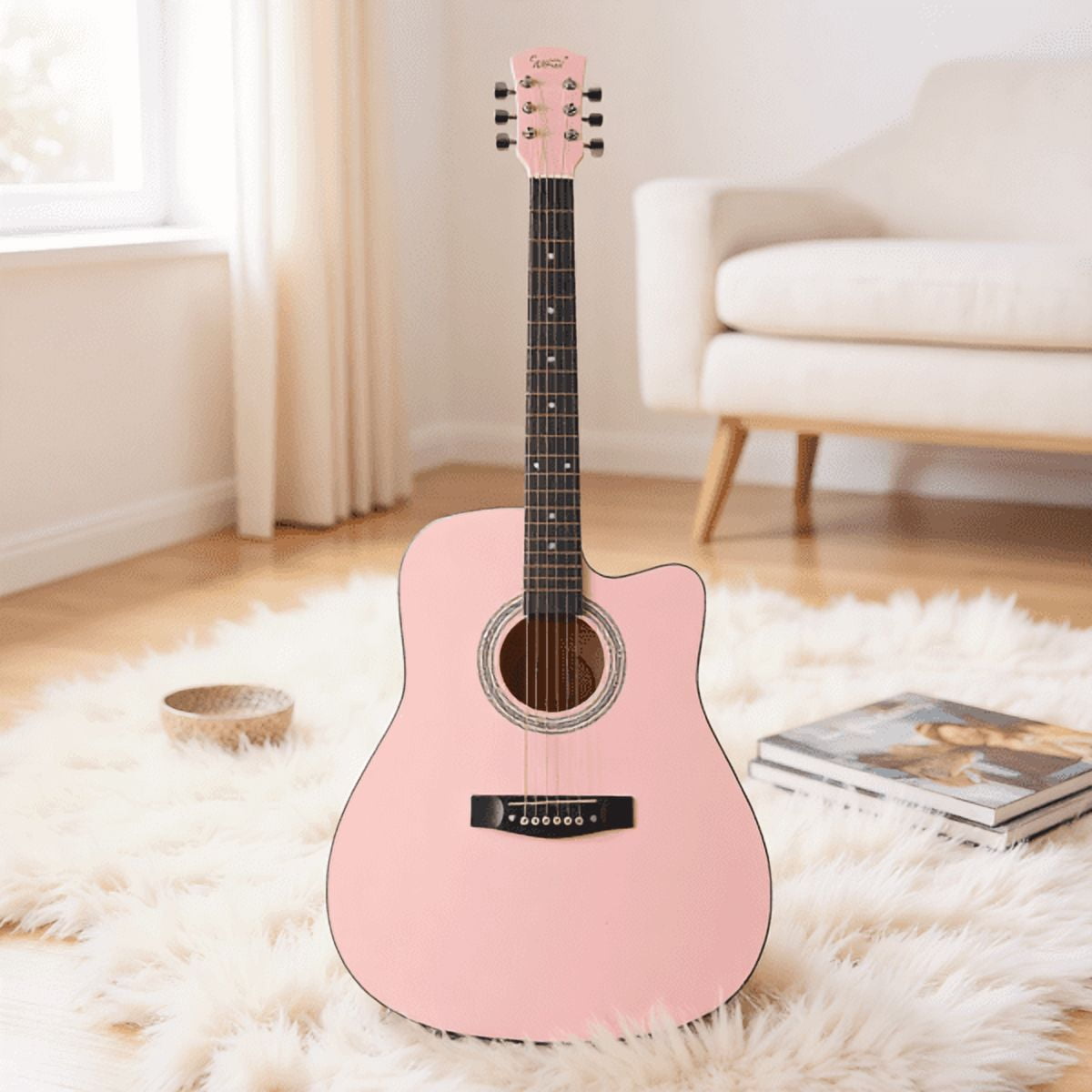 41in Dreadnought Barrel-shaped Cutaway Acoustic Guitar, Pink