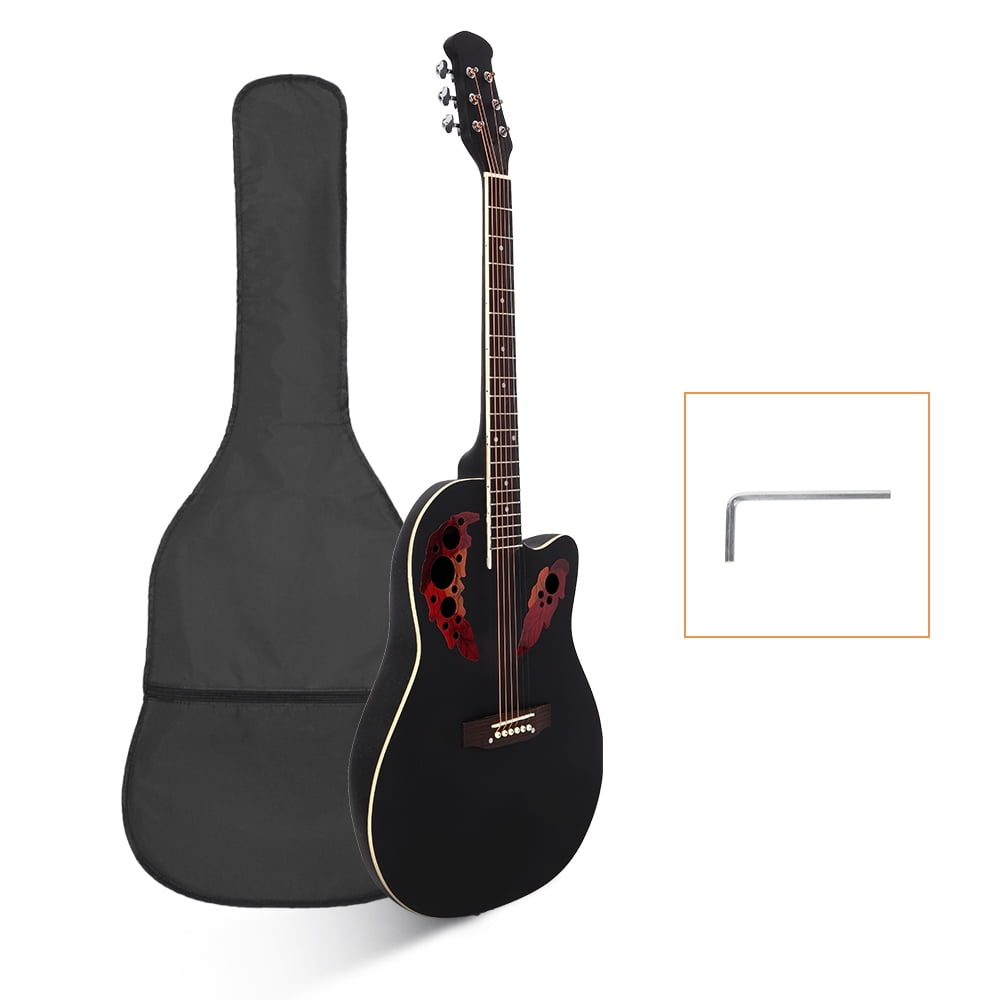 41inch Cutaway Round Back Acoustic Guitar Spruce Top Grape Hole, Black