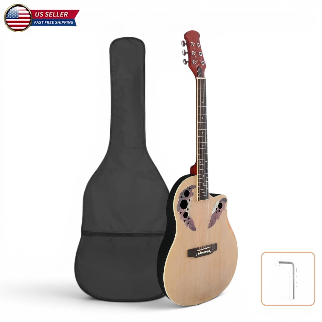 41inch Cutaway Round Back Acoustic Guitar Spruce Top Grape Hole, Burlywood