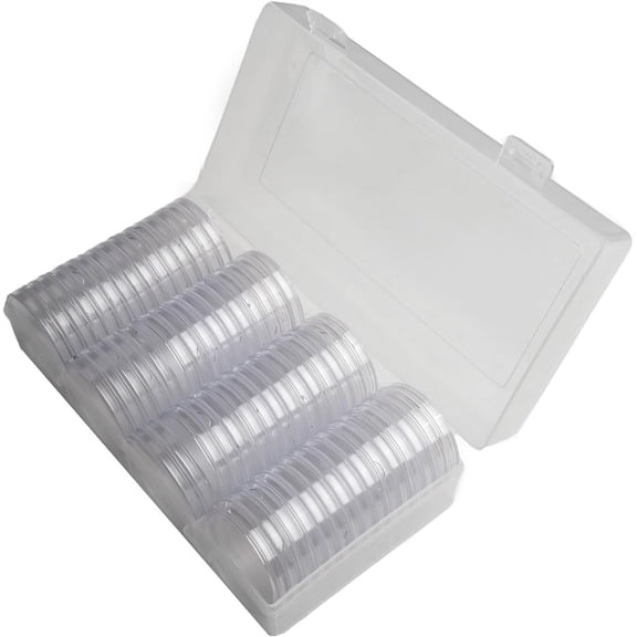 41mm Coin Capsules (60 Pack) - Airtight, Thickened Plastic Coin Holders with Storage Box for Collectible & Commemorative Coins, Silver Rounds, Anti-Tarnish Display(DSF)