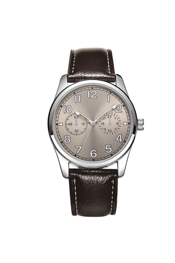 41mm Mens Silver Tone Taupe Dial Strap Watch
