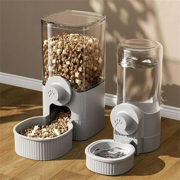 41oz Hanging Automatic Food and Water Dispenser for Rabbits, Gravity Small Animal Feeders for Cages, Ferret Cage Water Bottle for Chinchilla Hamster Guinea Pig (Grey)
