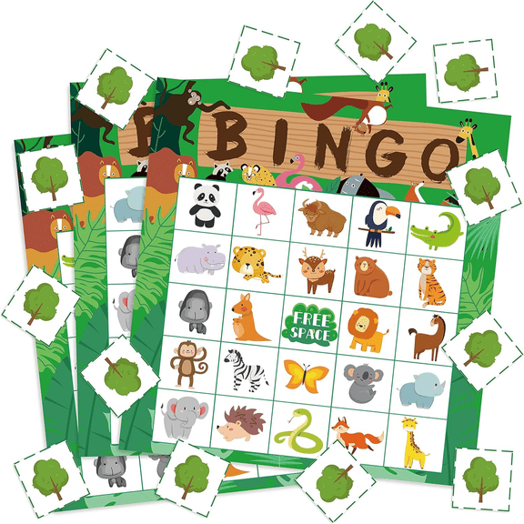 MALLMALL6 Jungle Animals Bingo Game Party Favors , Mixed Matching Animal Games ,41 Counts