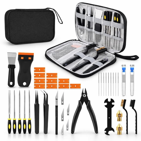 41pcs Premium 3D Printer Tool Kit Professional Cleaning, Finishing & Deburring Set for FDM/SLA Precision Nozzle Cleaning, Scrapers, Files, Tweezers & Craft Tools Universal Print Accessories