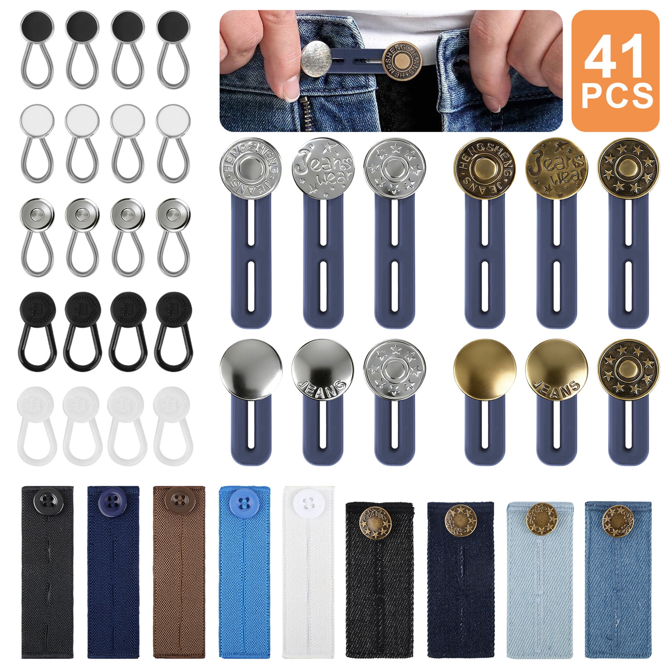 41pcs Waistband Extenders, EEEkit Blue Button Fabric Waist Extenders for Men Women Pregnancy Jeans Skirt Collar Dress
