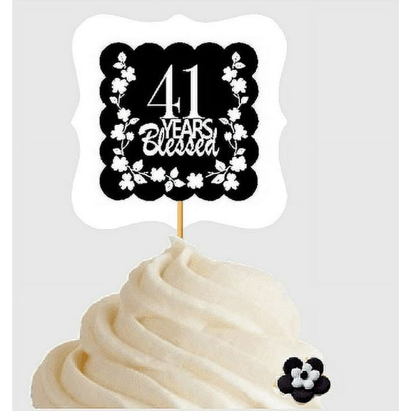 41st Birthday / Anniversary Blessed Cupcake Decoration Toppers Picks -12ct