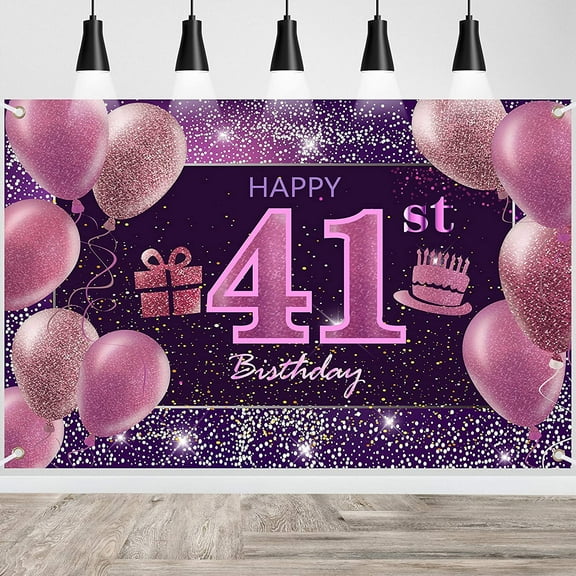 41st Birthday Decorations for Girls Happy Birthday Banner Pink Decorations for A Party Birthday Backdrop for Women