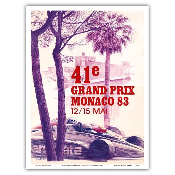 41st Monaco Grand Prix 1983 - Formula One Race Car - Vintage Car Racing Poster by Pierre Lecomte c.1983 - Master Art Print (Unframed) 9in x 12in