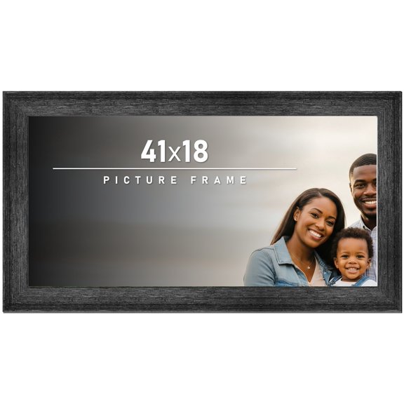 41x18 Frame Black Rustic Barnwood Solid Wood Picture Frame | 1.5 Inch Moulding Width | Includes UV