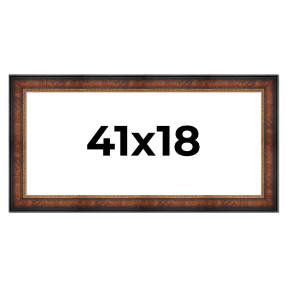 41x18 Frame Brown Walnut Gold Ornate Trim Solid Wood Plein Air Picture Frame | 3 Inch Moulding
