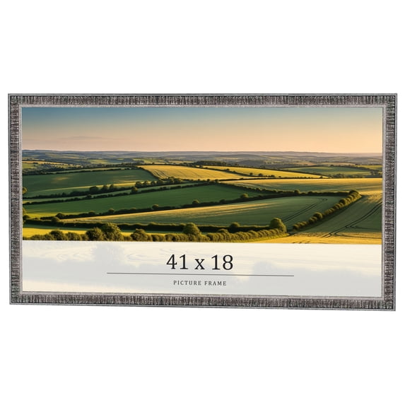 41x18 Frame Silver Grey Distressed Solid Wood Picture Frame | 0.75 Inch Moulding Width | Interior