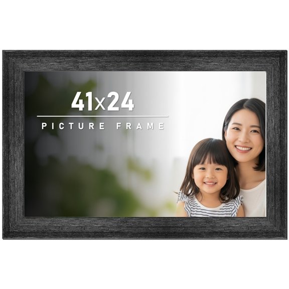 41x24 Frame Black Rustic Barnwood Solid Wood Picture Frame | 1.5 Inch Moulding Width | Includes UV