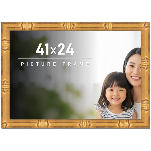 41x24 Frame Gold Bamboo Picture Frame - Complete Modern Photo Frame Includes UV Acrylic Shatter