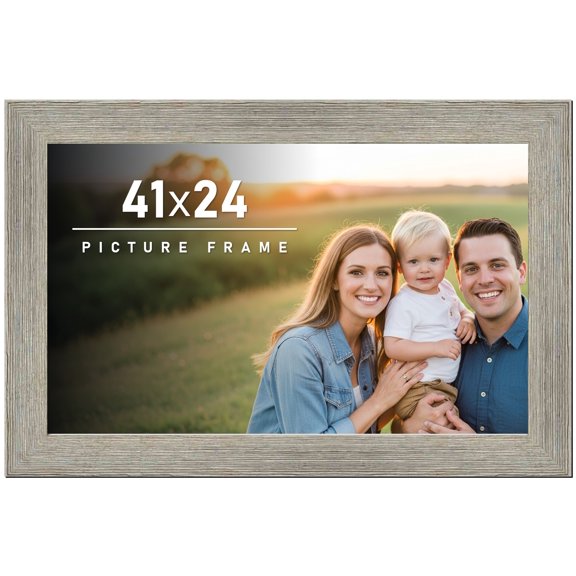 41x24 Frame Gray Barnwood Rustic Solid Wood Picture Frame | 1.5 Inch Moulding Width | Includes UV