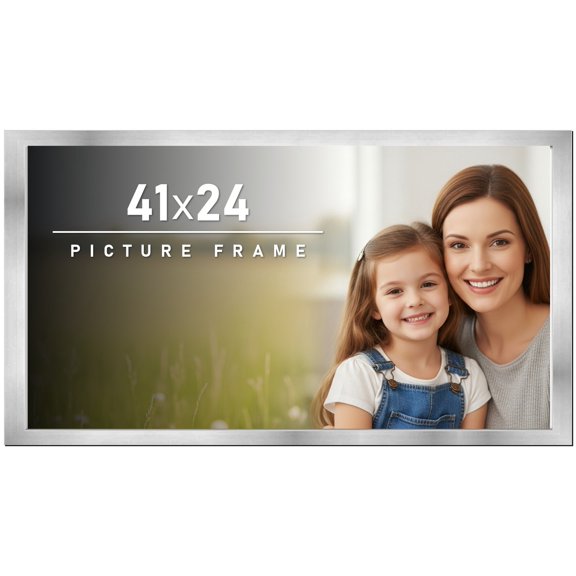 41x24 Frame Silver Stainless Steel Solid Wood Picture Frame | 0.75 Inch Moulding Width | Includes