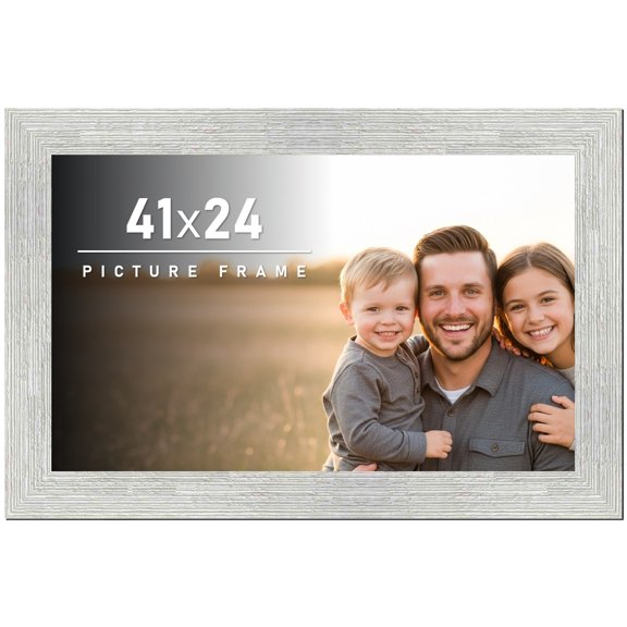 41x24 Frame White Barnwood Picture Frame - Modern Photo Frame Includes UV Acrylic Shatter Guard