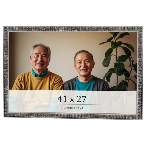 41x27 Frame Silver Grey Distressed Solid Wood Picture Frame | 0.75 Inch Moulding Width | Interior