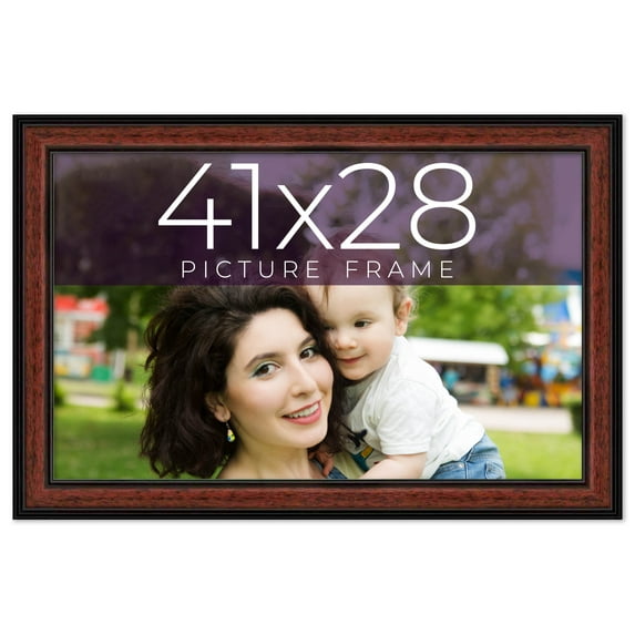 41x28 Frame Executive Brown Round Mahogany Finish Solid Wood Picture Frame | 1.25 Inch Moulding
