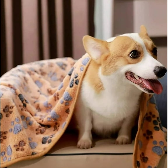41x30 inch Coffee Color Dog Pet Super Soft Fluffy Premium Fleece Pet Blanket Flannel Throw for Dog Puppy Cat Paw Prints, Large, 1 count