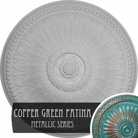 42 1/2"OD x 4 5/8"P Springtime Ceiling Medallion (Fits Canopies up to 9 3/8"), Hand-Painted Copper Green Patina