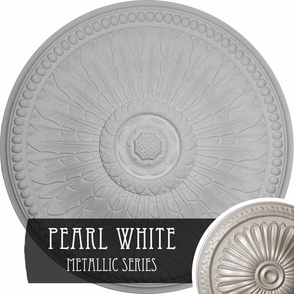 42 1/2"OD x 4 5/8"P Springtime Ceiling Medallion (Fits Canopies up to 9 3/8"), Hand-Painted Pearl White