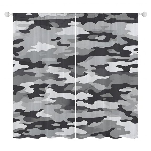 42.1×84.3in Gauze Curtain Heat Insulation, Sun - Proof, Water - Proof And Hanging Feel Good For The Vast Majority Of Windows Vector Camouflage Pattern Gray_1