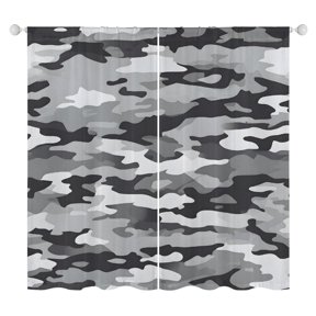 42.1×84.3in Gauze Curtain Heat Insulation, Sun - Proof, Water - Proof And Hanging Feel Good For The Vast Majority Of Windows Vector Camouflage Pattern Gray_1