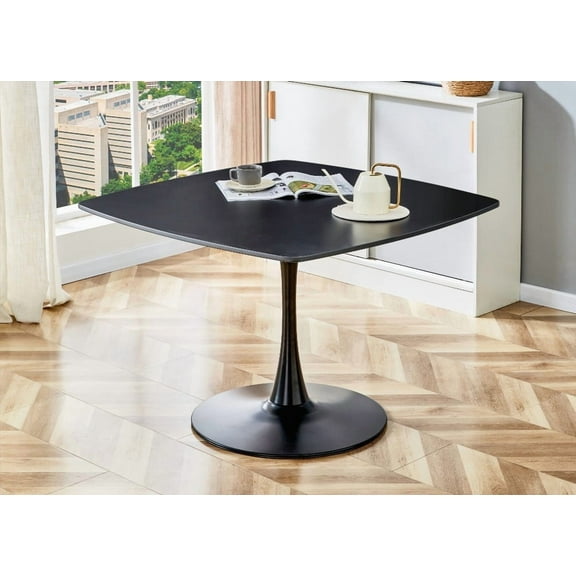 Space-Saving 42.1" Black Coffee Table for 4-6, Easy to Clean with Round MDF Top & Metal Legs